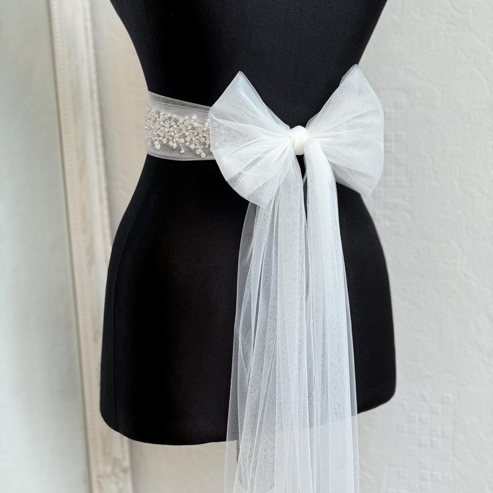 Ivory Beaded Tulle Bridal Sash